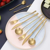 frost golden color 304 stainless steel cutlery set tableware serving fish knife cake salad fork sugar spoon silverware 6 pcs set