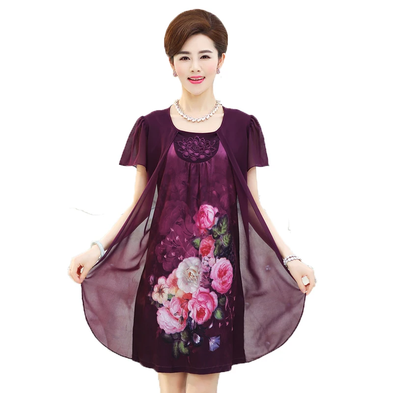 Женское шифоновое платье из двух частей большого размера с коротким рукавом и