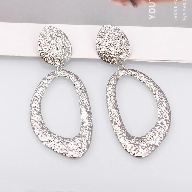 Новые модные геометрические металлические большие висячие серьги с