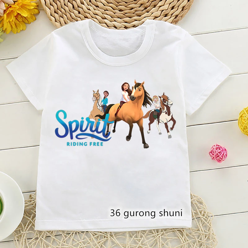 Новинка лидер продаж футболка для девочек с аниме принтом Mustang spirit одежда модная