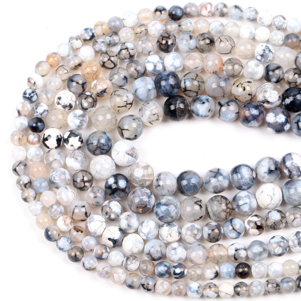 

Natural Fire Agates Stone Beads Loose Gray White Round Beads For Jewelry Making Diy Necklace Bracelet Accessory 6 8 10mm