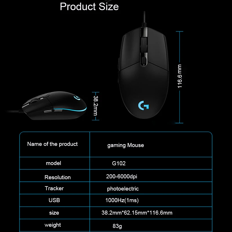 Проводная мышь Logitech G102/G102 второго поколения для геймера и бизнеса с 6000 точек/дюйм