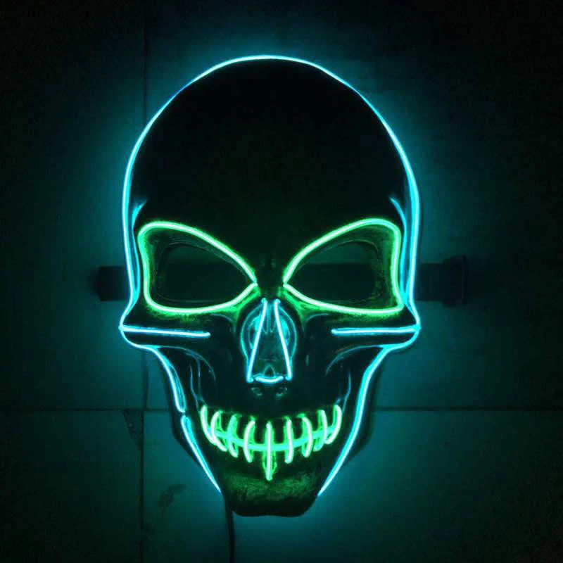 Halloween Party LED Mask Masque Masks Neon Light Rave Glow In The Dark Horror Glowing Masker | Дом и сад