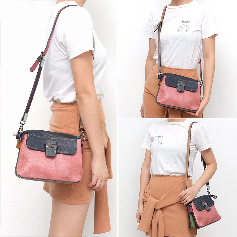 SC Женская винтажная цветная кожаная Лоскутная сумка-мессенджер брендовый