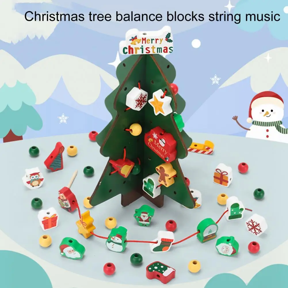 

1Set Educational Beaded Toy Meticulous Workmanship Balance Positioning Ability MDF Children's Threading Xmas Tree Beaded Toy