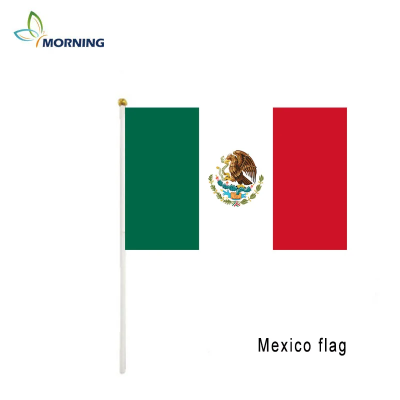 

MORNING custom flag Mexico flag 10pcs hand waving flag 14x21cm hand flag with pole sports home decoration