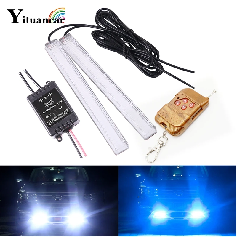 

Yituancar 2X 17.2CM LED Daytime Running Light Bar Car Styling DC12V Control Remote Strobe Flash Warning Fog Day Lamp With stick