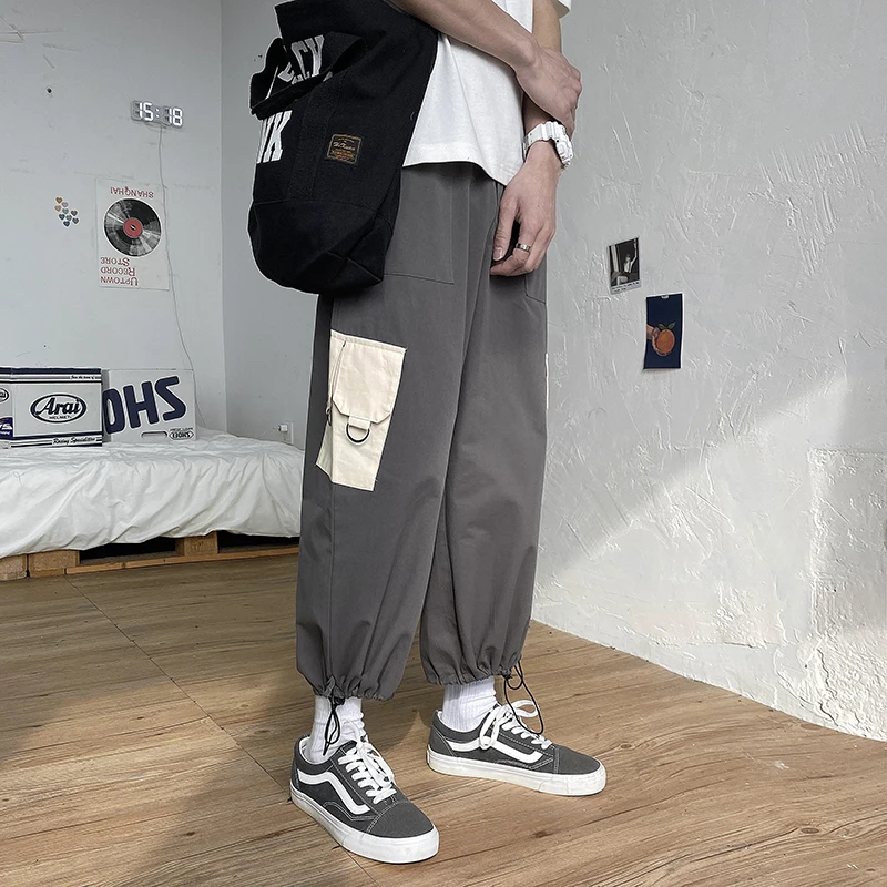 

M-5XL 2020 Spring Mens Harem Pants Streetwear Jogger Ribbons Trousers Men Hip Hop Trousers Big Pockets Wide Leg Pants Men XXXXXL