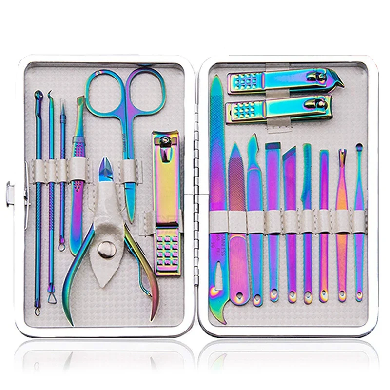 

Rainbow Manicure Set 18Pcs Professional Nail Clippers Kit Tools for Women Girls, Stainless Steel Pedicure Care Tools