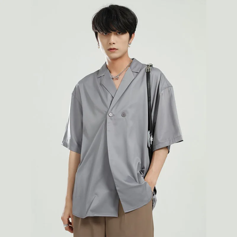 

2021 Men Silk Style Fabric Solid Color Loose Casual Retro Fashion Short Sleeve Shirt Male Streetwear Vintage Shirts