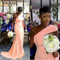 2021 african one shoulder bridesmaid dresses long elastic satin black girls bridesmaid dress wedding party gowns