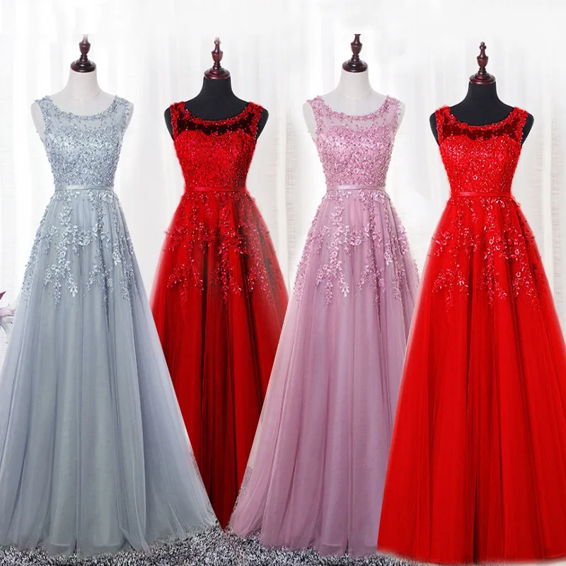 SWS-131A#Bridesmaid Dresses Long Lace Wedding Party Prom Graduation Homecoming Pearl Wholesale Free Customized Bean Paste Red