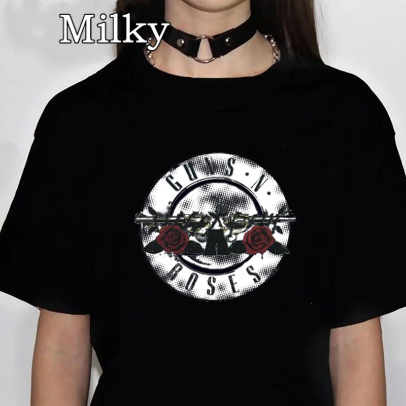 

Tshirts Women GUNS and Roses T Shirt women Summer oversized t-shirt female punk summer tops woman tshirts Rock band clothes