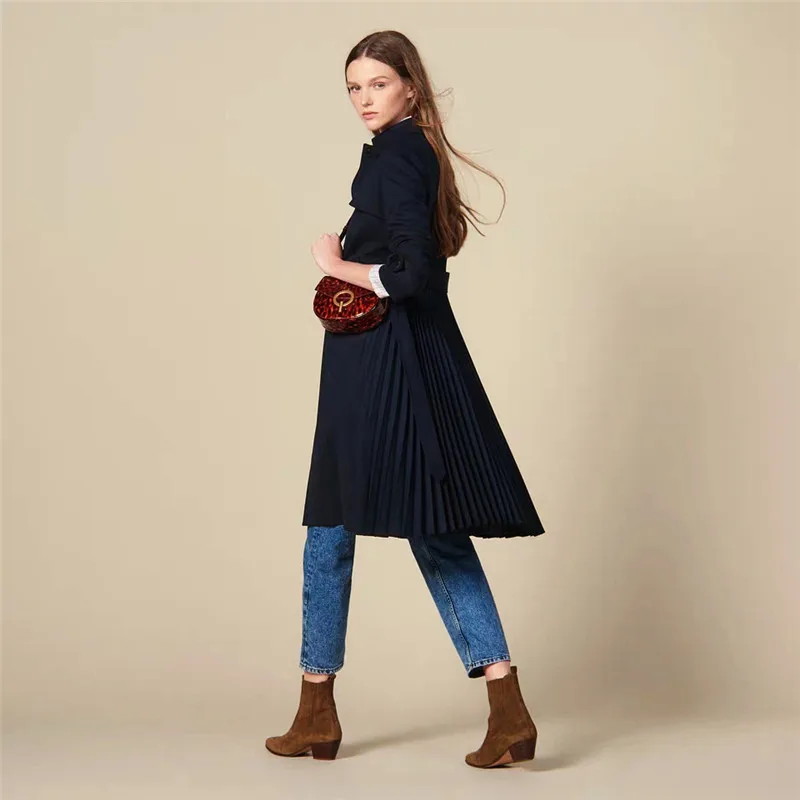 

Hem Lace Up Bow Windbreaker With Single Breasted Windbreaker Autumn 2020 New women's Lapel Trench Coat With Pleated Back
