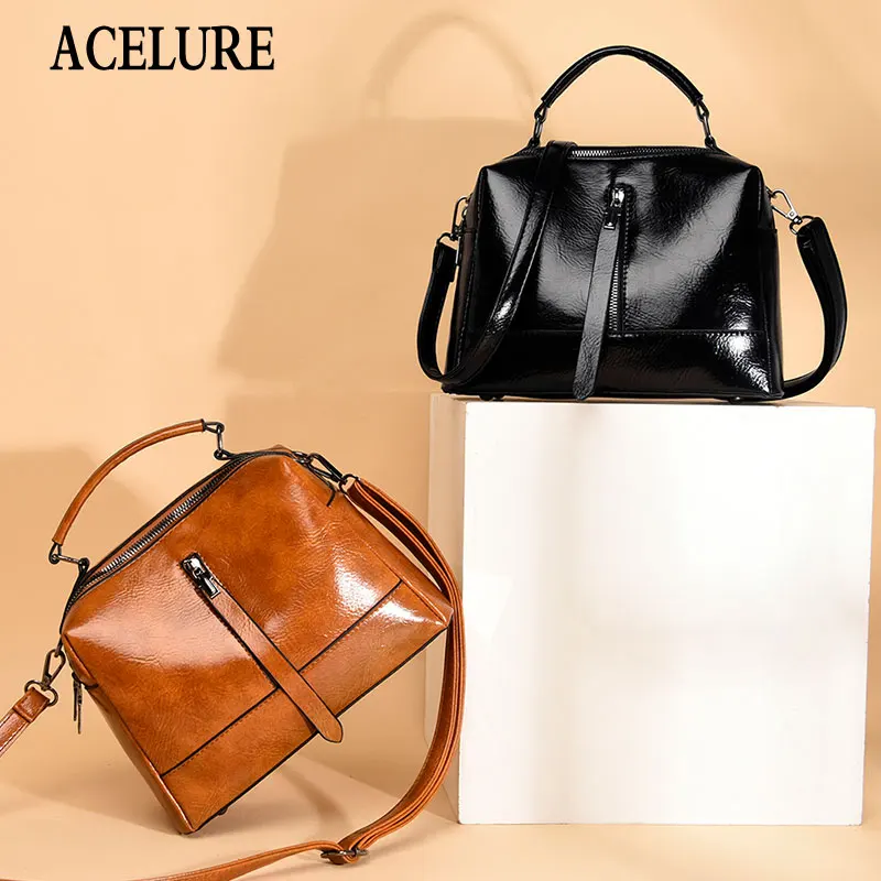 

ACELURE Solid PU Leather Shoulder Messenger Bag Luxury Fashion Female Boston Handbags Designer Handbags Casual Tote Hand Bags