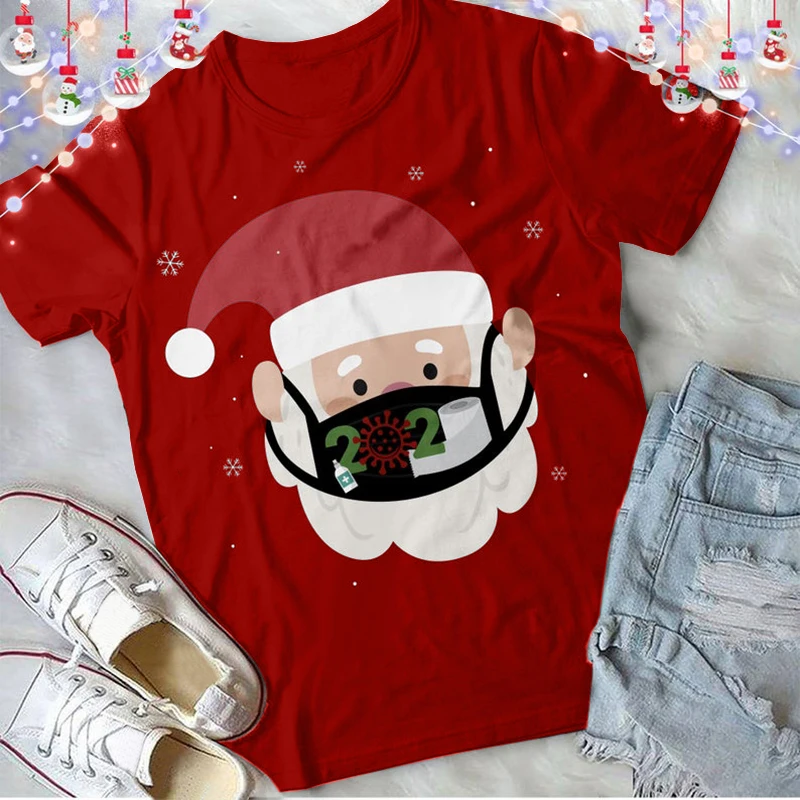 

Christmas T Shirt New 2021 Summer Women Cartoon Santa Claus Print Short Sleeve T-shirt Ladies Funny Top Mulher Camisetas