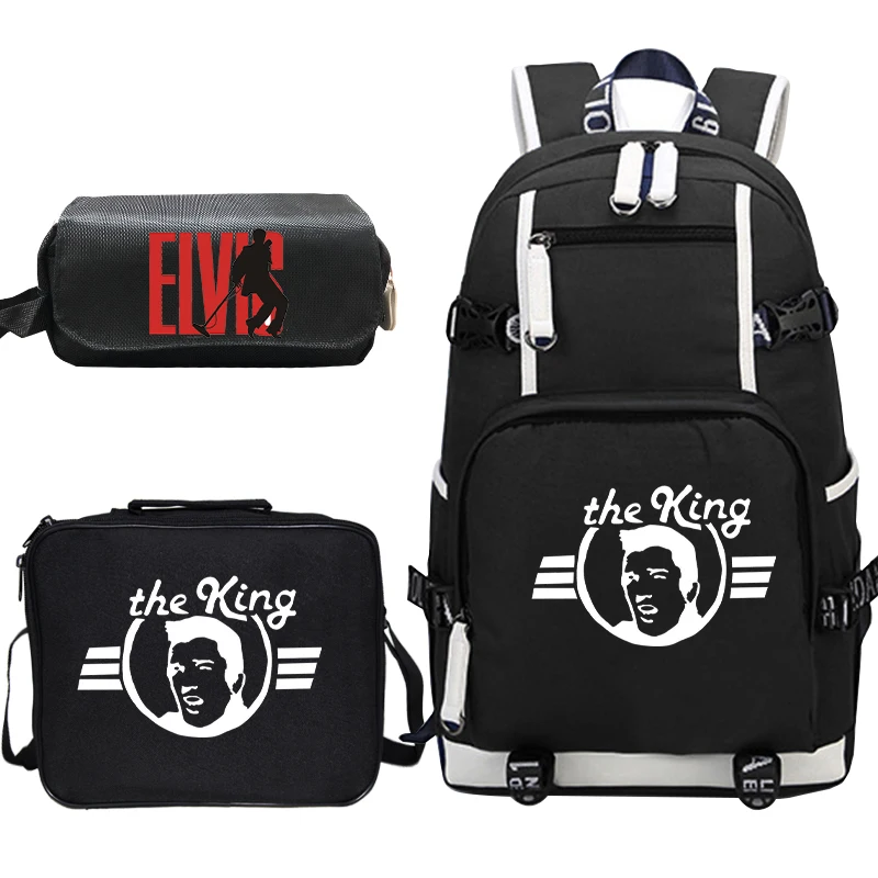 

Elvis Bagpack Mochila Masculina Mujer Boys Girls Kids School Bags Student Travel Bookbag Plecak Damski with Lunchbag + Pen Bag
