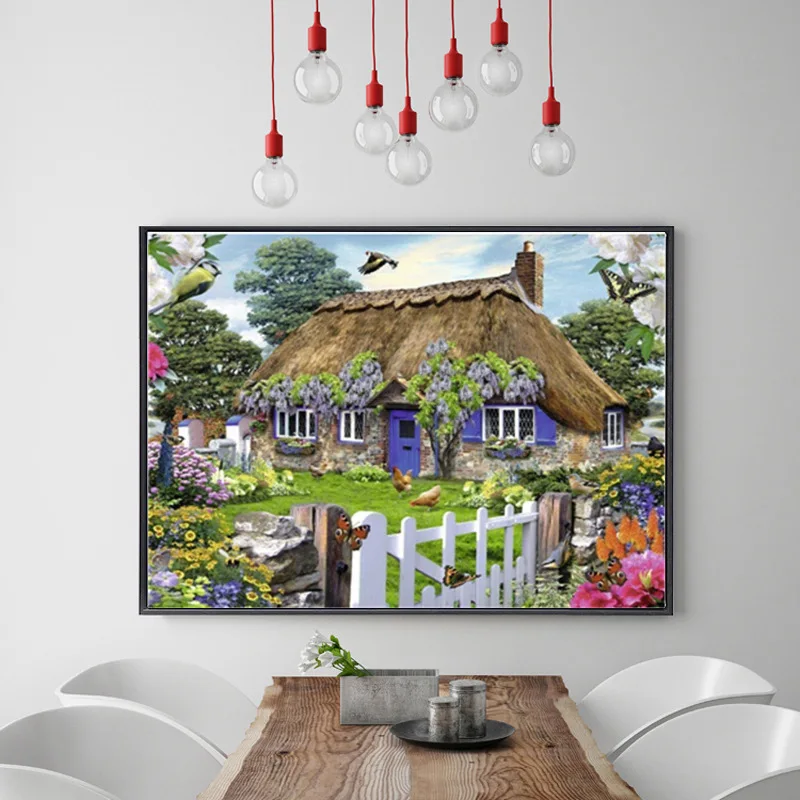 

Needlework Cross stitch Sets For Embroidery kits,Garden Cottage Pattern Painting Landscape Cross-Stitching Handwork Home Decor