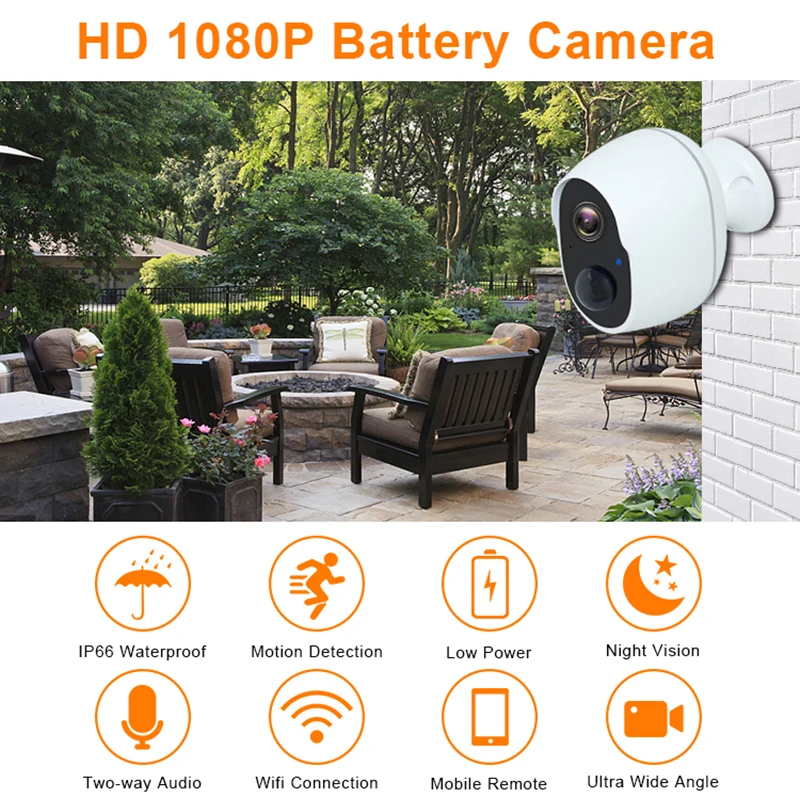 IP-камера наружная беспроводная с Wi-Fi и ИК-датчиком 1080P | Безопасность защита