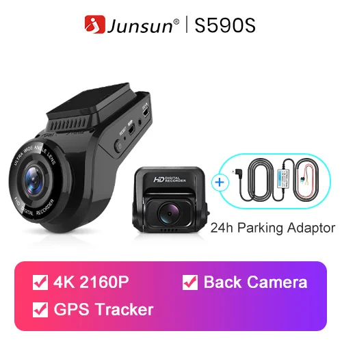 Junsun автомобиля видеорегистратор двойной объектив Dashcam Встроенный gps трекер 4 к 2160 P HD ночное видение камера с 1080 170 сзади - Название цвета: no wifi with GPS