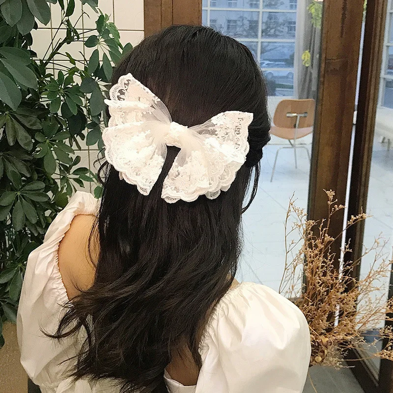 Young Fairy lace large white bow hairpin spring clip hair accessories 2020 new luxury big sunflower hoops girls |