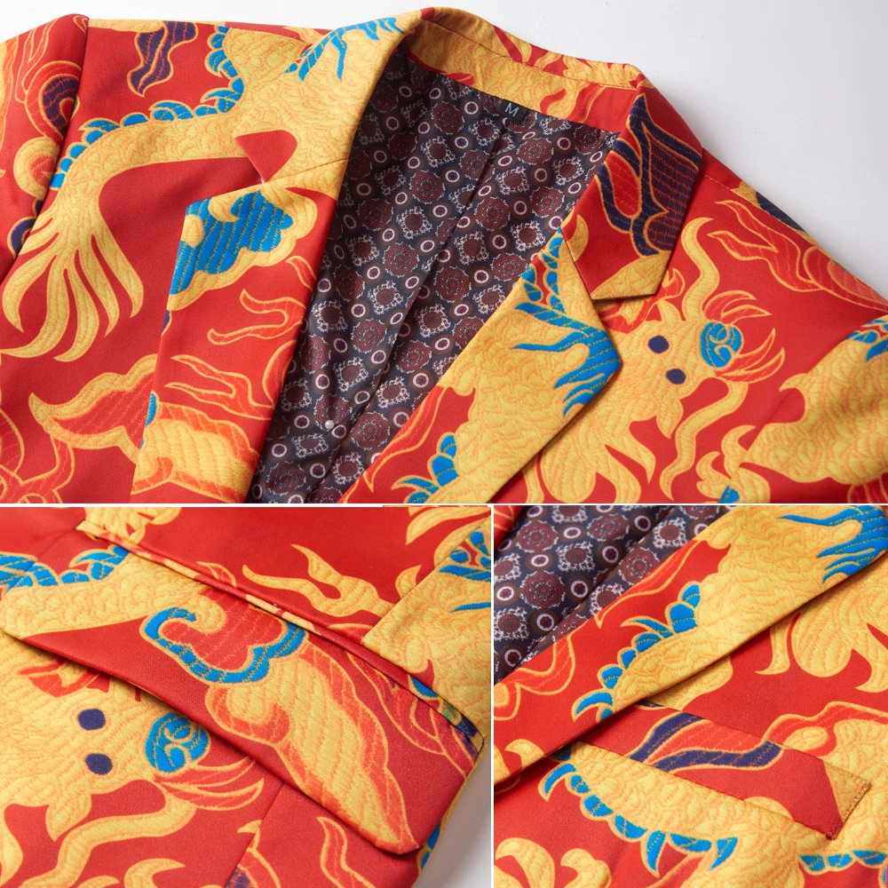 Новый костюм в китайском стиле с принтом красного дракона Мужская сценическая