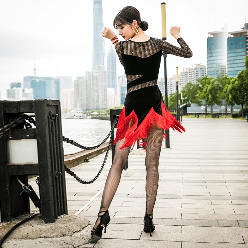 Модное платье для латинских танцев женское танго сальсы ча-ча бальных самбы