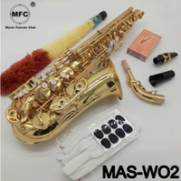 music fancier club alto saxophone mas wo2 gold lacquer with case sax alto mouthpiece ligature reeds neck musical instrument