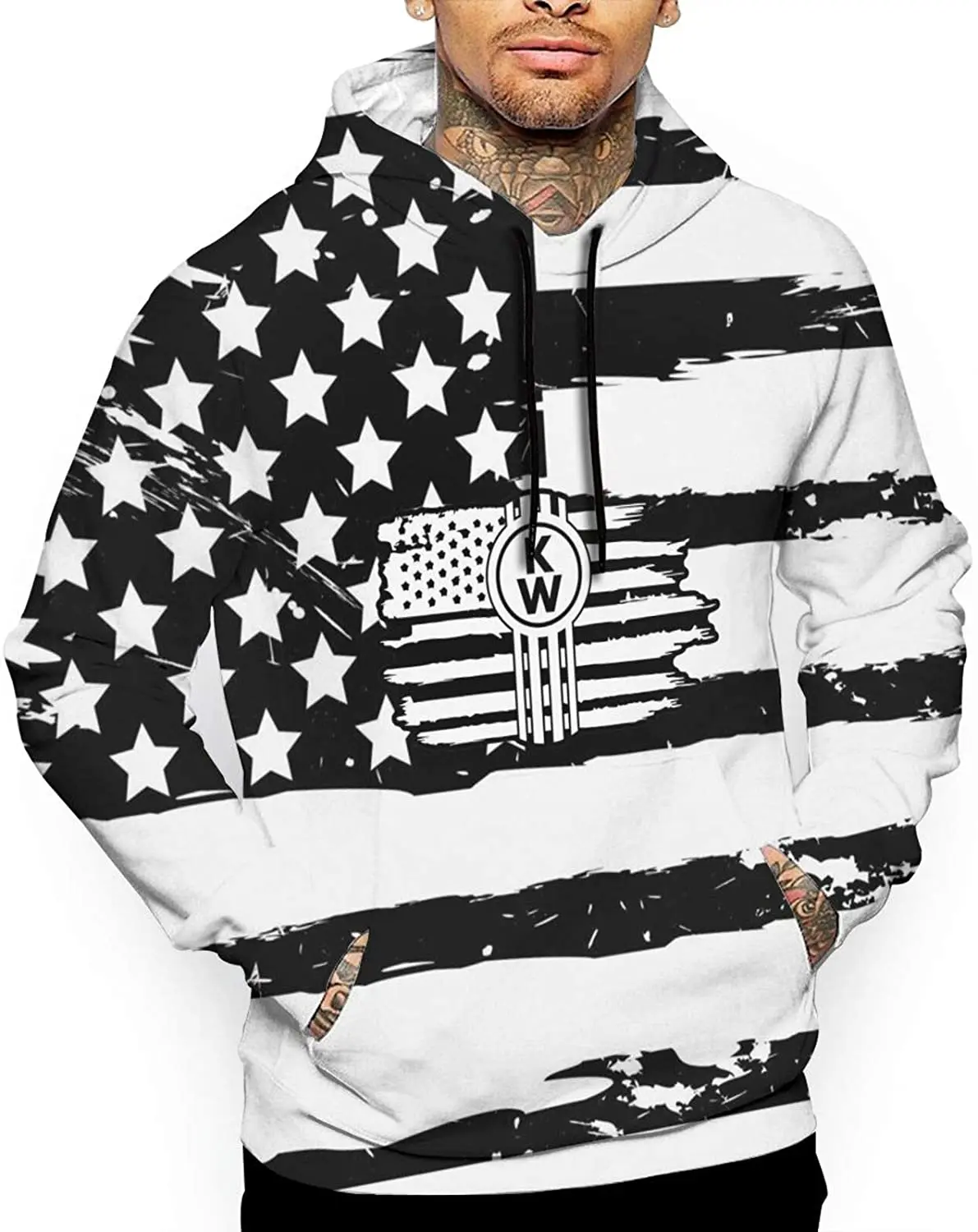 

American Flag Logo Men 3D Printing Long Sleeve Hoodie Men Pullover Sweatshirt With Pocket Sweatshirt