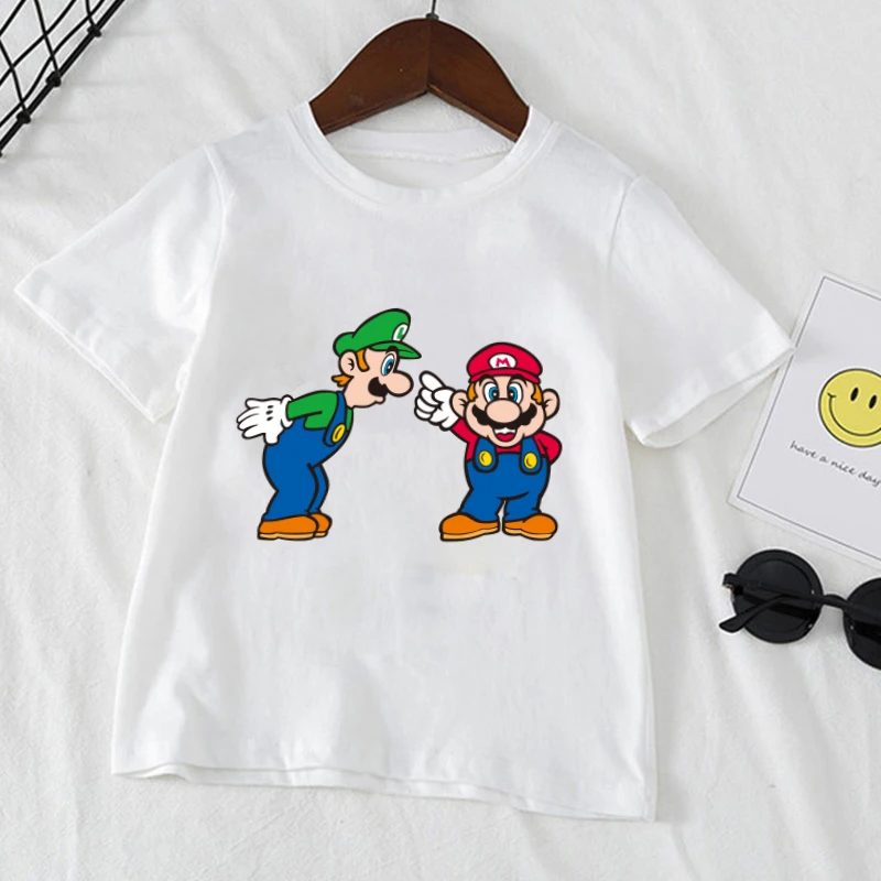 

Kids 2021 New Mario Luigi Print T-shirts Costume Boys Girls Summer Tees Top Clothing Children Clothes Casual Funny Tshirts