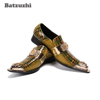 batzuzhi genuine leather dress shoes men japanse type mens shoes pointed toe gold partybusinesswedding zapatos hombre 38 46
