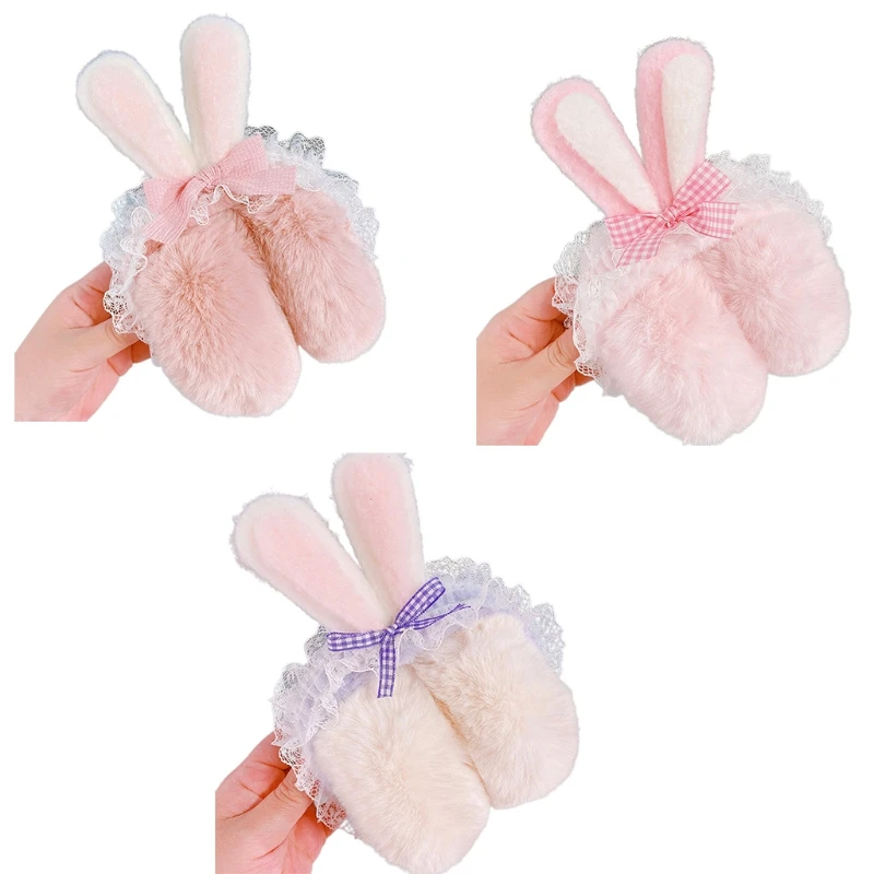 

Winter Earmuffs For Girls Lolita Earmuffs Foldable Rabbit Ear Muffs Fleece Bow Knot Headband Bunny Ear Muffs