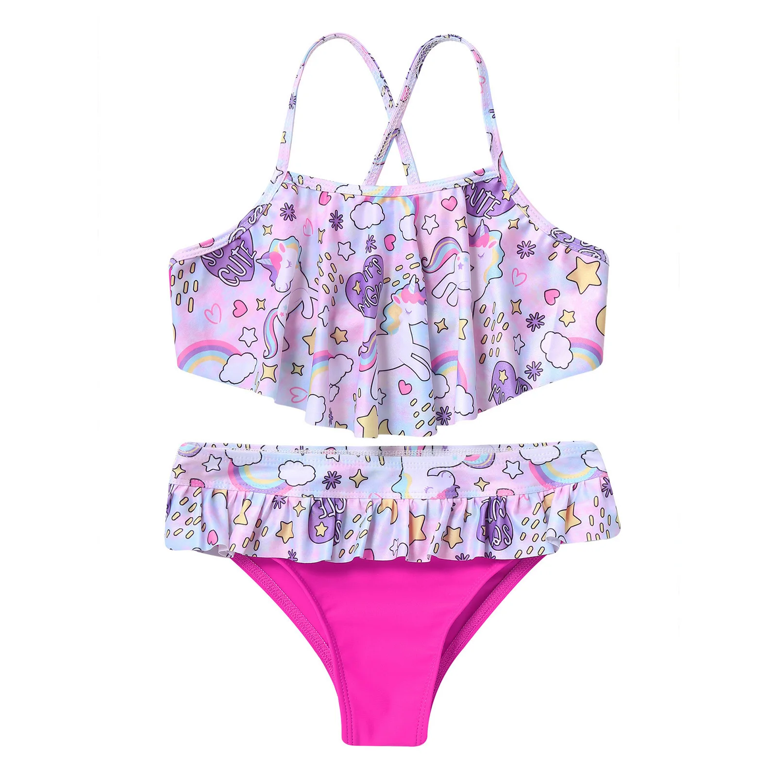 

Kids Girls Bikini Sets Brazilian Swimsuit Swimwear Spaghetti Straps Ruffle Tube Top with Bottom Set Beach Swimwear Bathing Suits