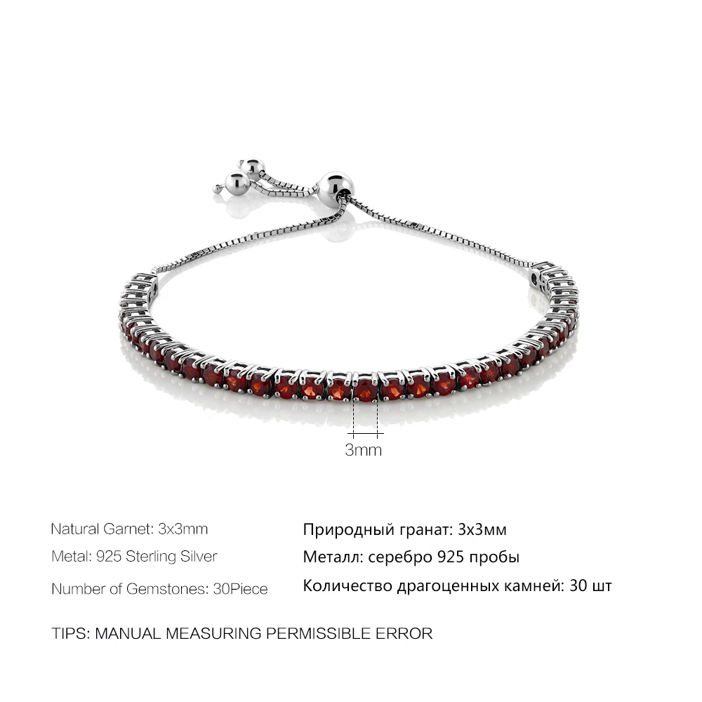 Гранат регулируемый браслет для женщин 925 стерлингового серебра ювелирные