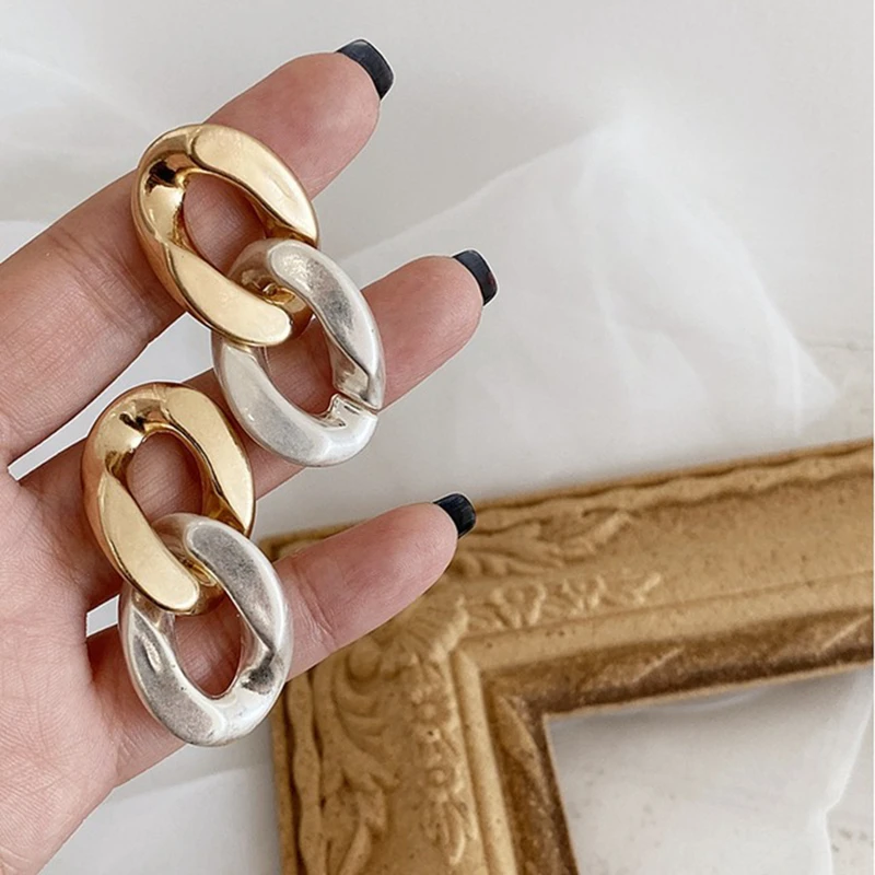 

Alloy Women Chain Statement Long Punk Dangle For Girls Fashion Drop Earrings Female Daily Jewelry