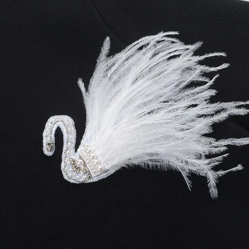 

ENGAGEMENT Zaraing Za Autumn 2021 New Swan Feather Beaded Knit Dress Female Black Temperament Long Skirt