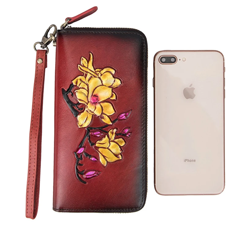 Длинный кошелек из натуральной кожи Женский на запястье идентификация кредитных