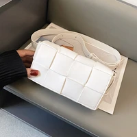 white weave waist belts bags for women mini leather shoulder handbag solid color crossbody bag female small box design chest bag