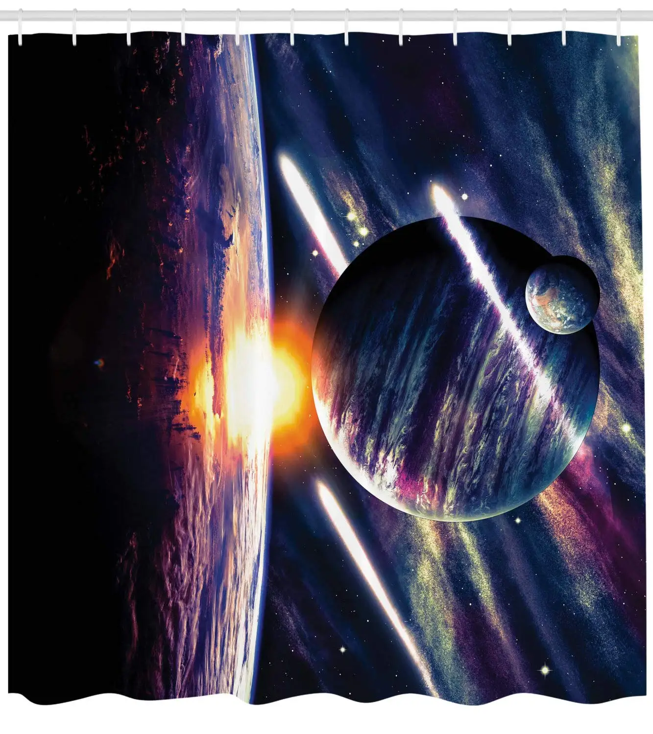 Galaxy занавеска для душа тема Луны с планетой Земля и солнечным светом в