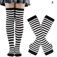 striped over knee high socks set for women girls stocking arm sleeve long socks christmas thick gloves stocking warm knee socks