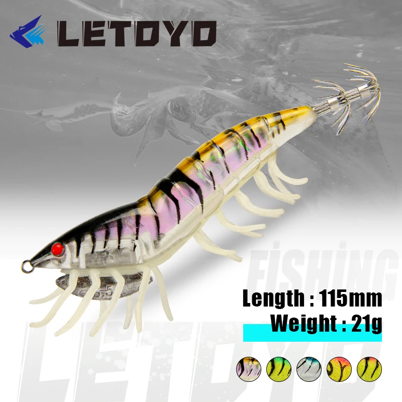 

LETOYO Egi Sea Fishing Lure 3.5# 115mm 20g Squid Baits Hook Jigging Wood Shrimp Octopus Cuttlefish Bait Luminous Wobblers