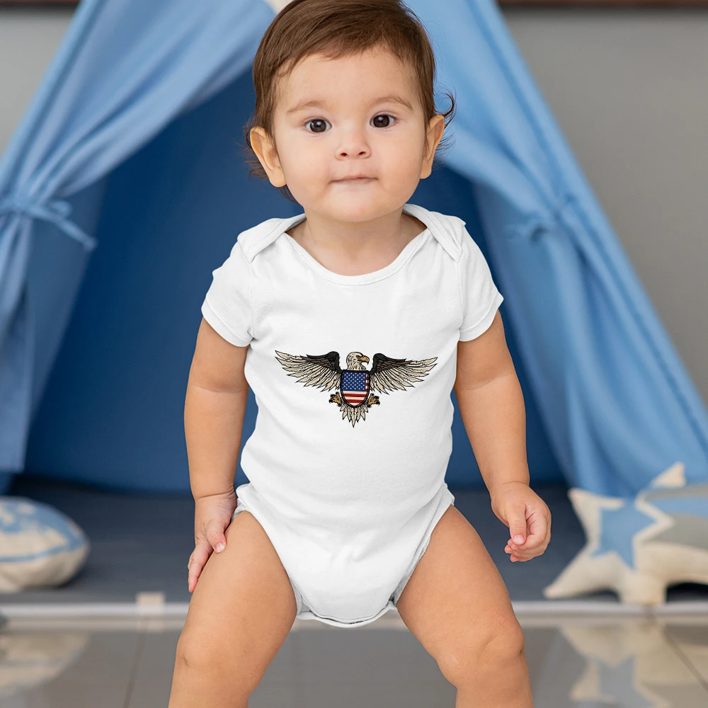 

Fashion Summer Harajuku Baby Jumpsuits Bald Eagle Printed Hipster Cool Toddler White Clothes Usa Summer Urban Casual Rompers