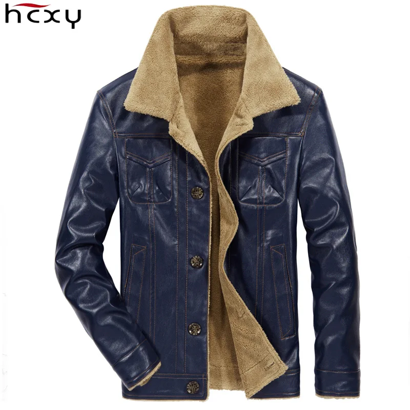 Мужская куртка из искусственной кожи HCXY черная утепленная мотоциклетная с мехом