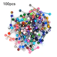 body punk 100pcs mixed color stainless steel acrylic tongue piercing ring set fashion barbell