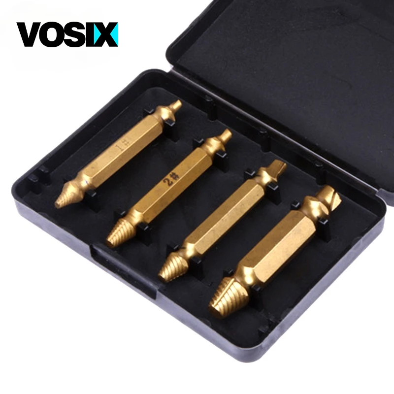 

4pcs Damaged Screw Extractor Drill Bits Guide Set Broken Speed Out Easy out Bolt Stud Stripped Screw Remover Tool