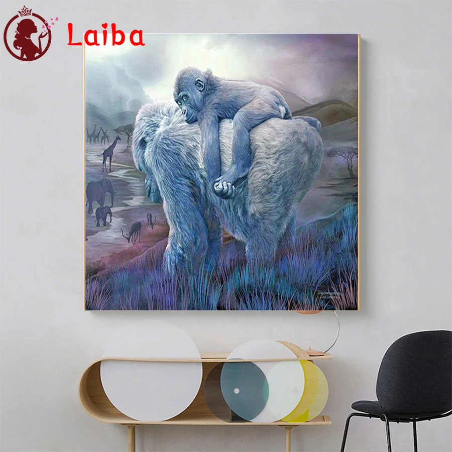 

3D picture of rhinestones mosaic Animal art orangutan and his child full embroidery paint with diamonds painting home decor