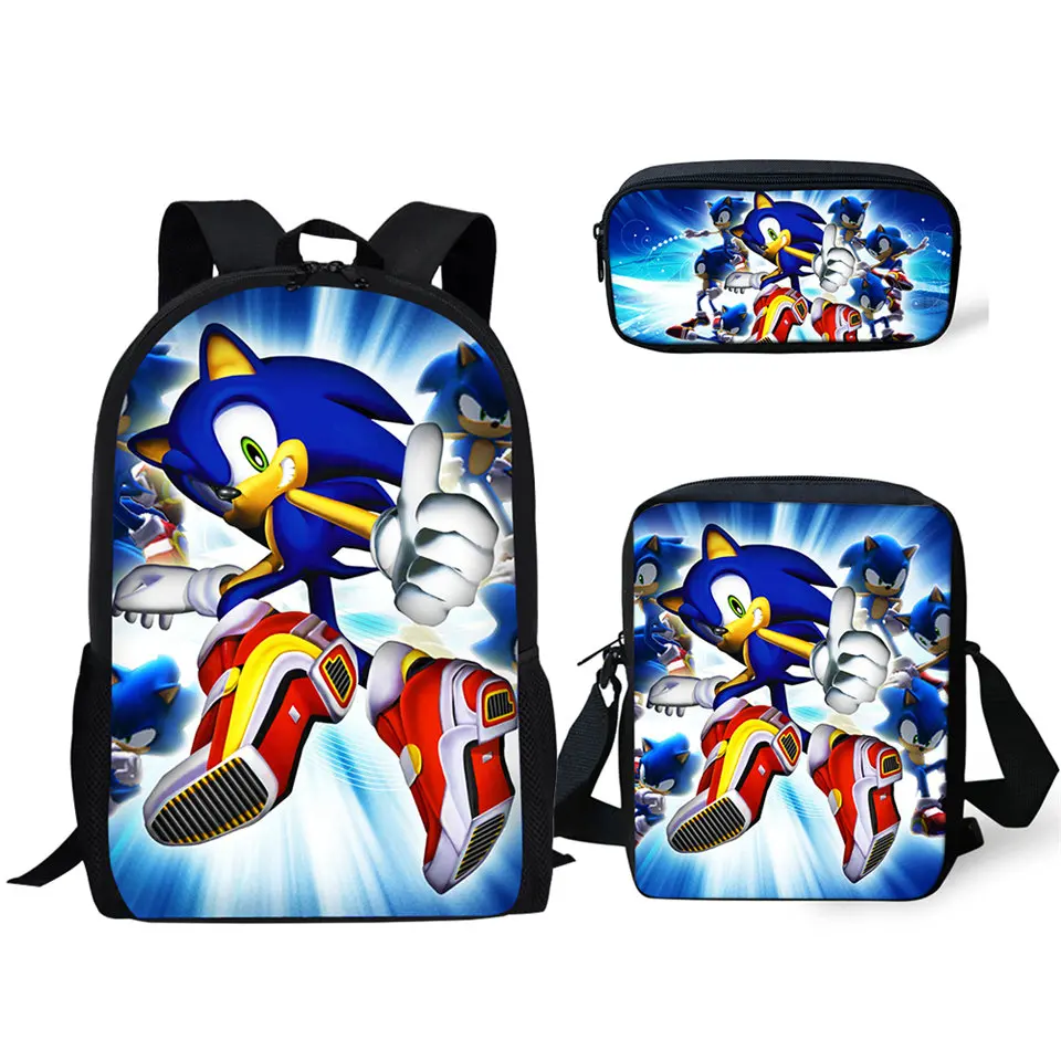 Модный комплект из 3 предметов рюкзак Sonic The с рисунком ежа школьные сумки для