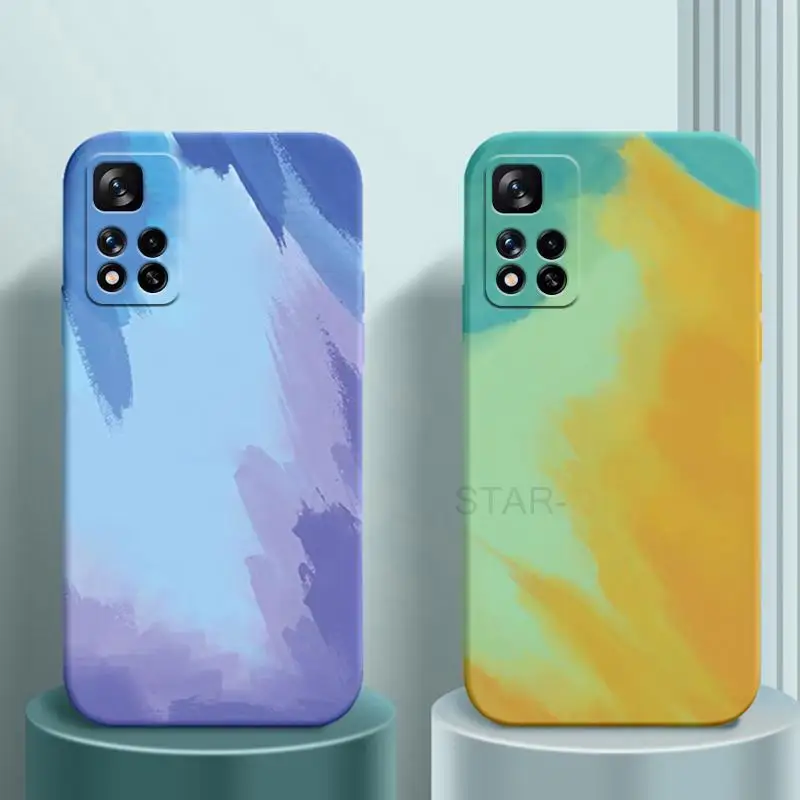 watercolor square soft silicone phone case for xiaomi mi poco m4 pro m4pro 5g m 4 redmi 10 note 11 plus 4g redmi10 back cover free global shipping