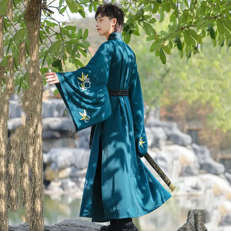 Мужские синие халаты ханьфу с вышивкой одежда в традиционном китайском стиле