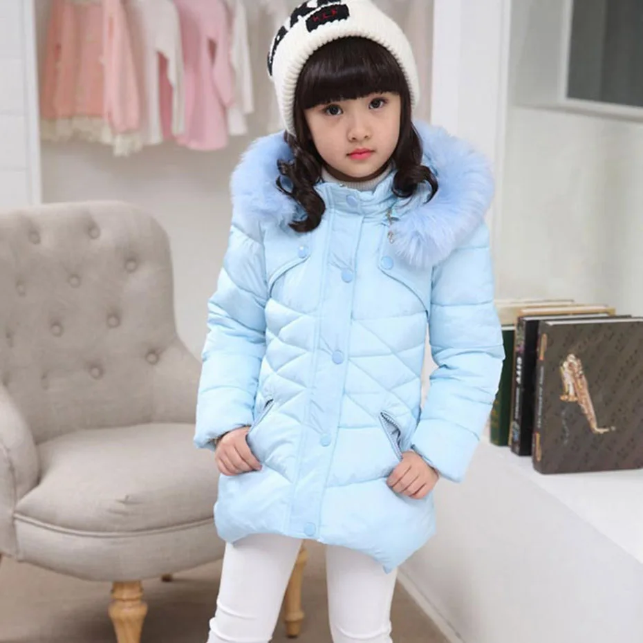 Пальто для девочек однотонное плотное теплое пальто верхняя одежда с меховым